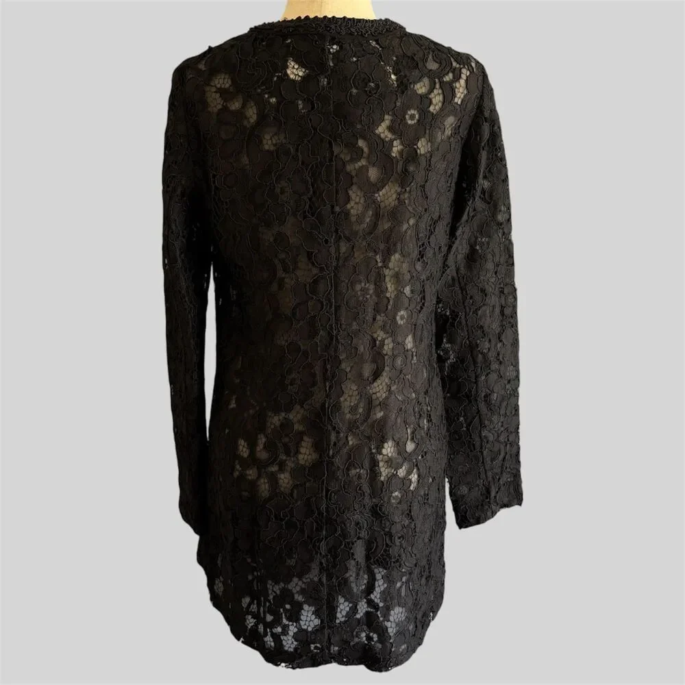 Karl Lagerfeld Black Lace Long Jacket Size 6 Elegant Tunic Dressy Topper Classic